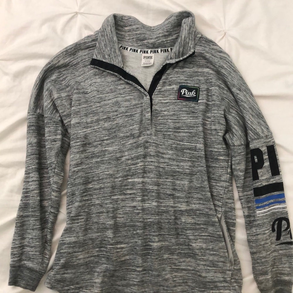 PINK Grey Button Up Sweatshirt